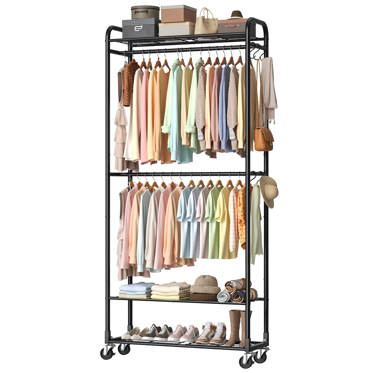 Clothes Rack 3-Tier Portable Freestanding Closet with Shelves
