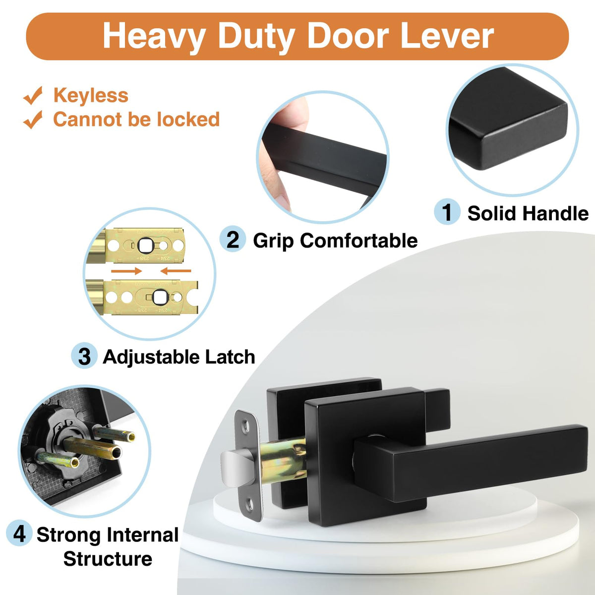 Matte Black Interior Door Handle No Lock, Passage Door Levers 6 Pack