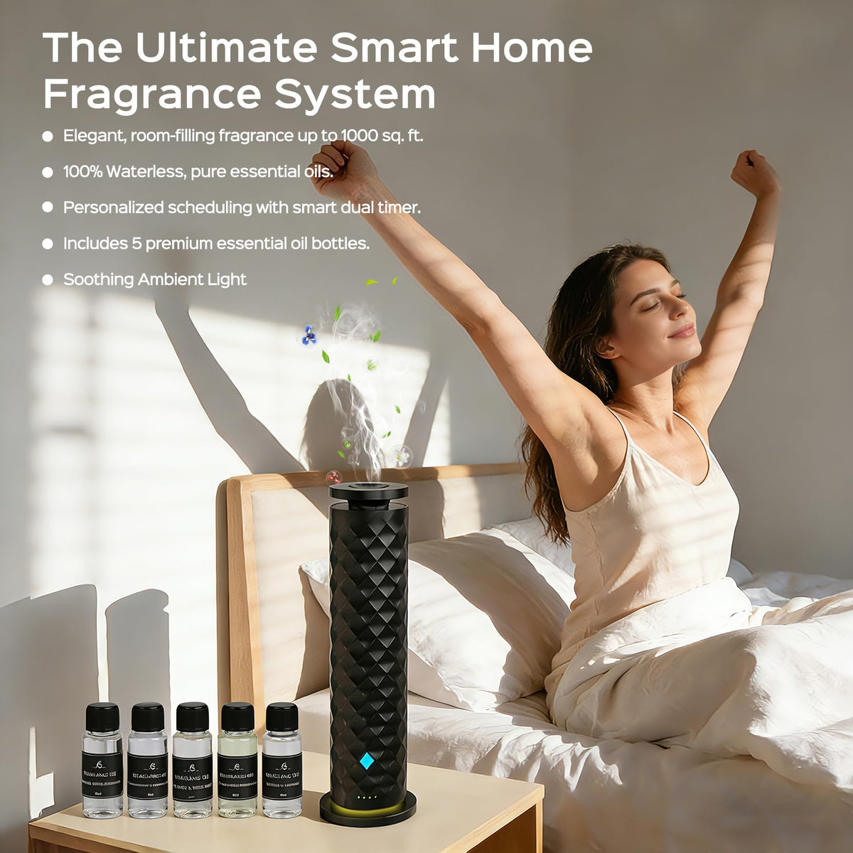 Waterless Scent Diffuser Starter Kit - Remote Control Cold Air Diffuser, 1000 Sq Ft Coverage Color and Ambient Light