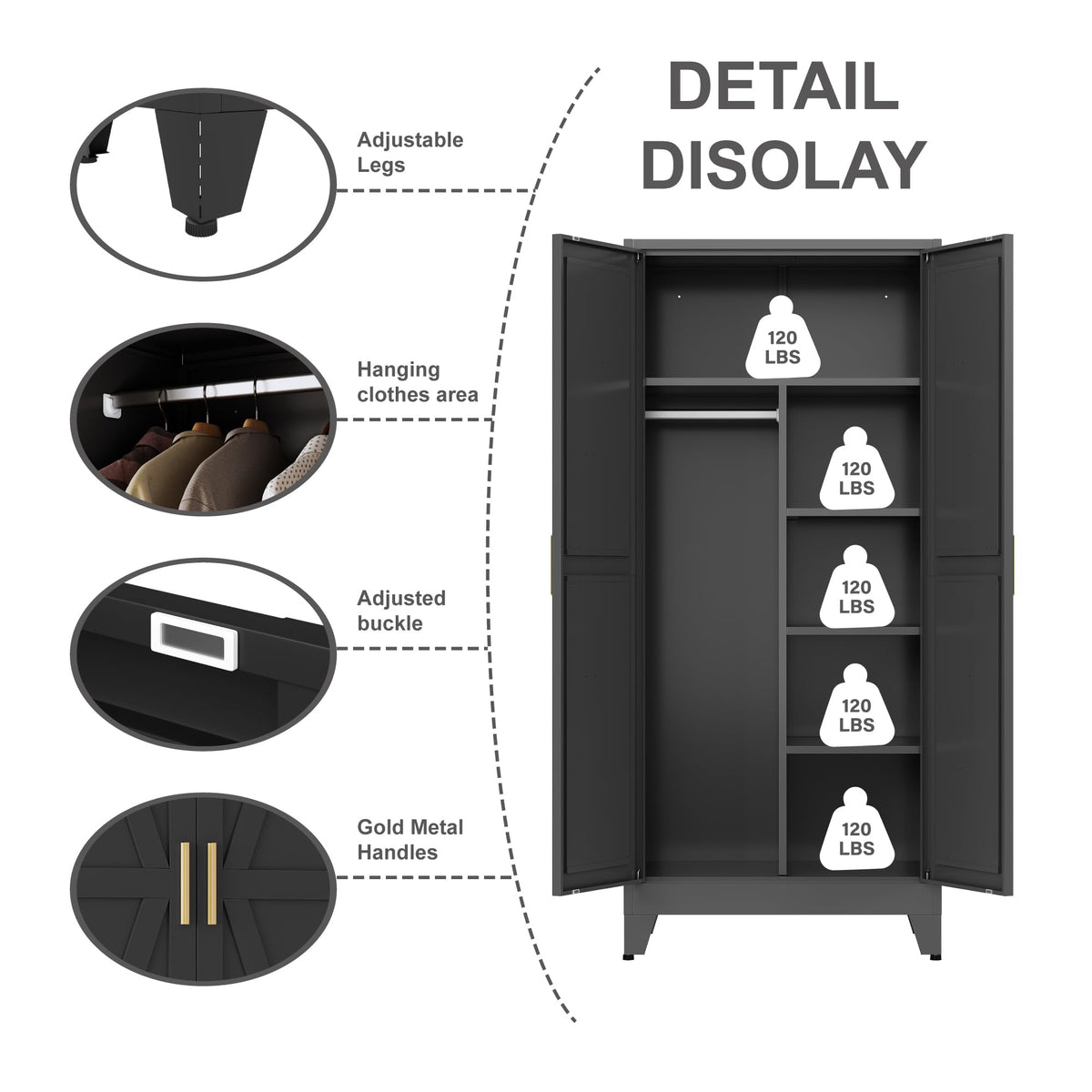 Metal Armoire Wardrobe Closet, Bedroom Armoires with Hanging Rod
