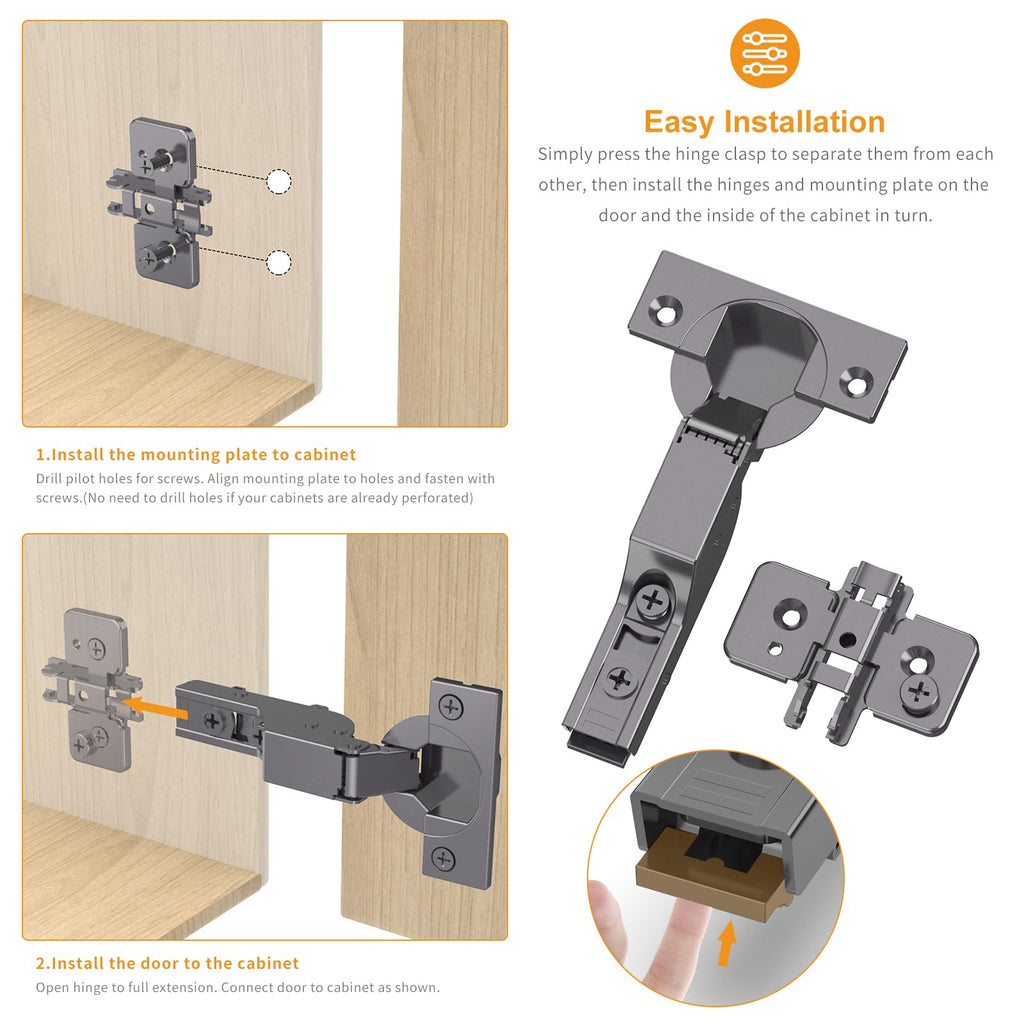 20 Pack Frameless Inset Soft Close Concealed Hinges, Black Titanium Plated, Self Closing, 105° Open Angle 3D