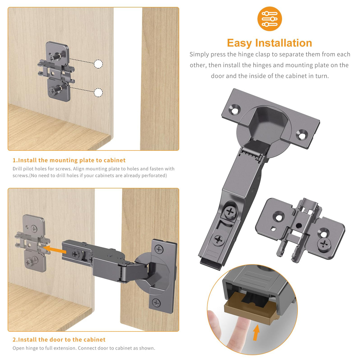 20 Pack Frameless Inset Soft Close Concealed Hinges, Black Titanium Plated, Self Closing, 105° Open Angle 3D