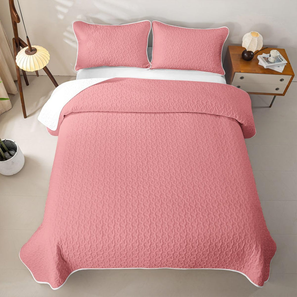 Pink 2 Quilts for Bed Solid Color Bedspreads Soft Bed Summer Lightweight Comforter Casual Modern Style Coverlet