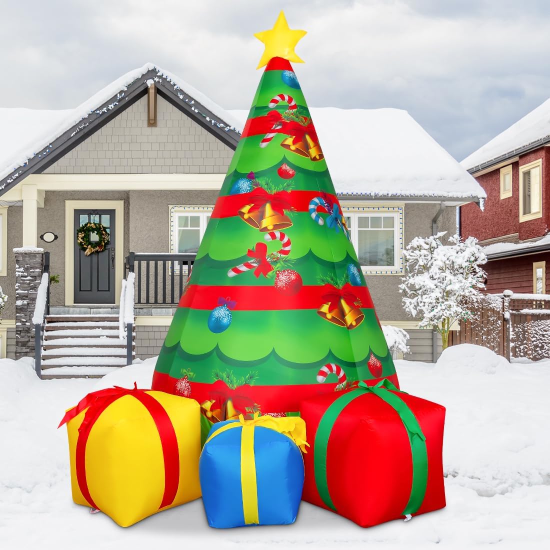7 FT Christmas Inflatables Tree Outdoor Decorations Blow Up Yard Present Box with Built-in LEDs for Indoor Party
