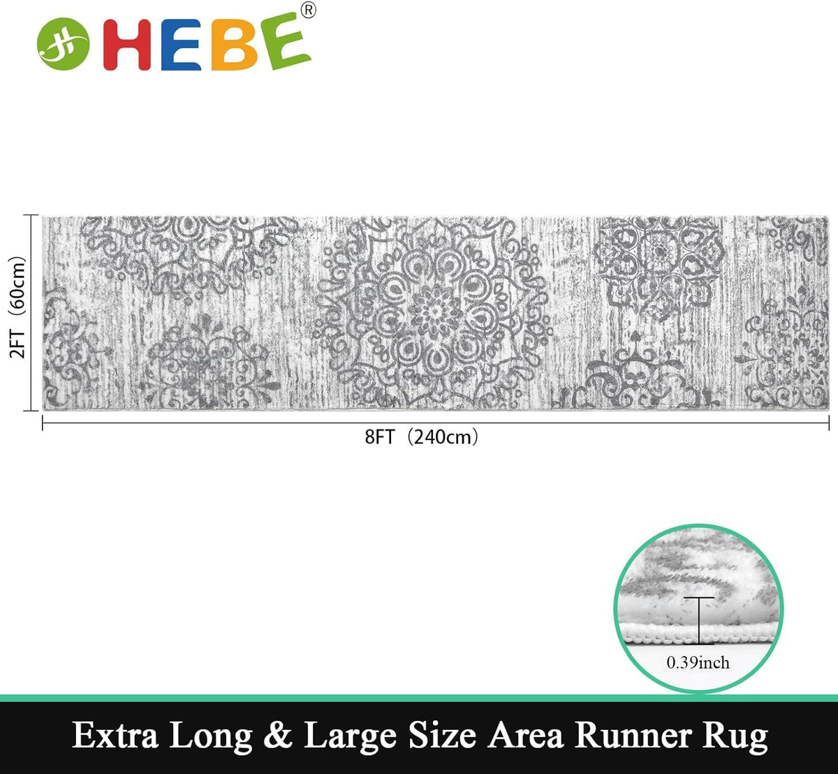 Hallway Runner Rug 2'x8', Washable Non Slip Kitchen Rug Runner