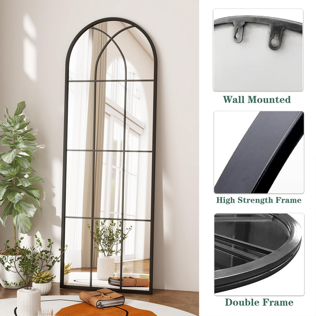 Arched Full Length Mirror 65"x22", Black Farmhouse Body Mirror