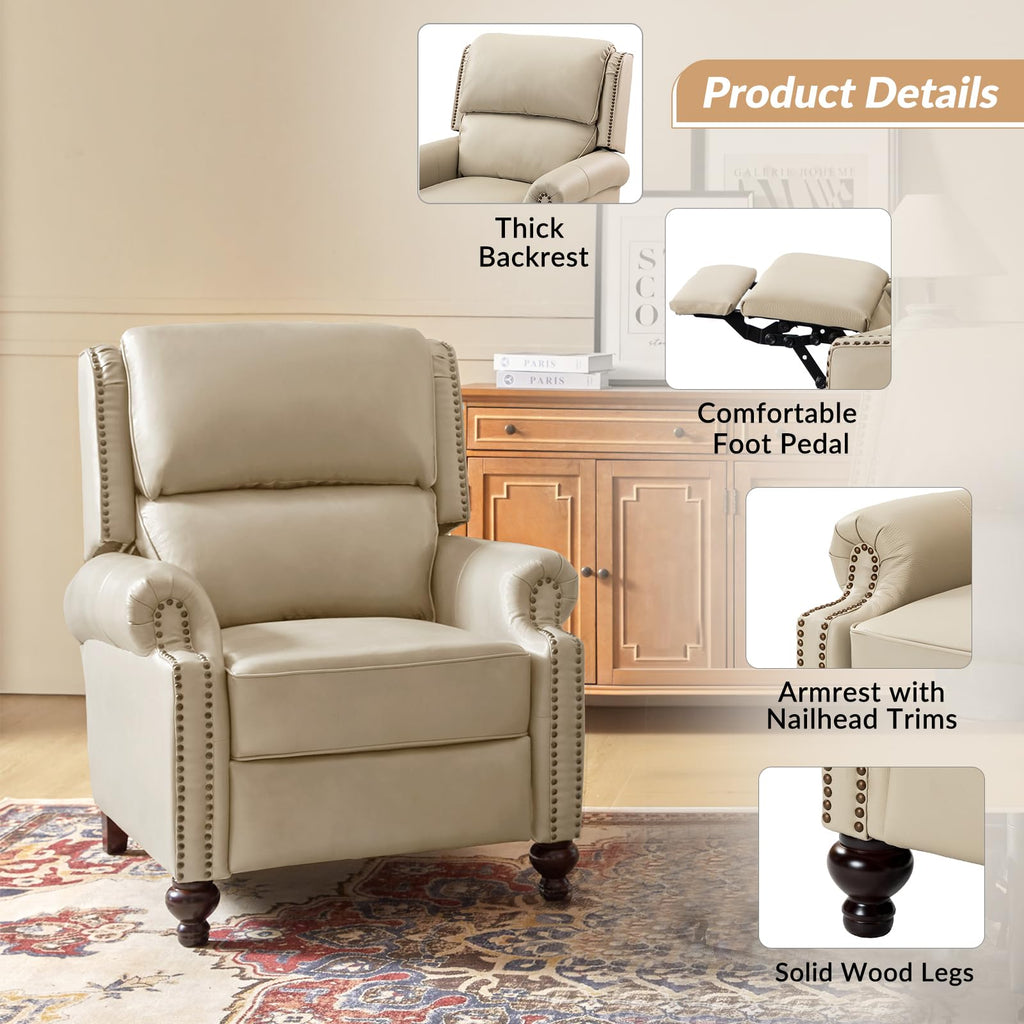 Genuine Leather Recliner Chair Set of 2, Beige