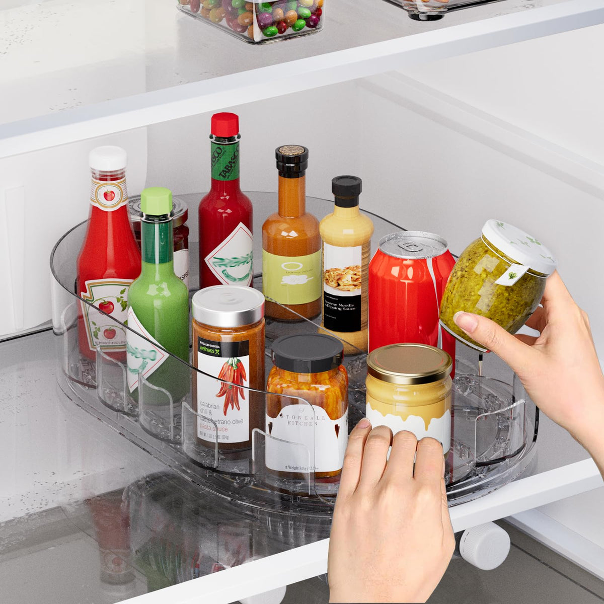 Lazy Susan Organizer for Refrigerator, 13" x 8.5" Clear Rectangular Fridge Organizer Turntable for Condiments, Spice