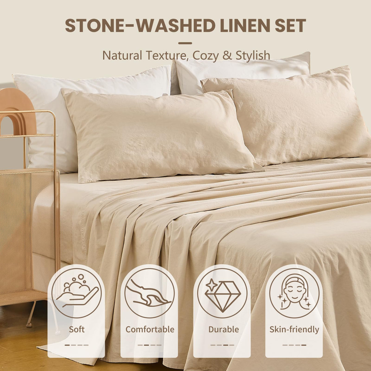 100% Stone-Washed Linen Sheet Set - Breathable & Soft