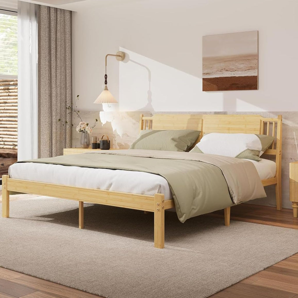 14 Inch Bamboo Wood King Bed Frame with Headboard