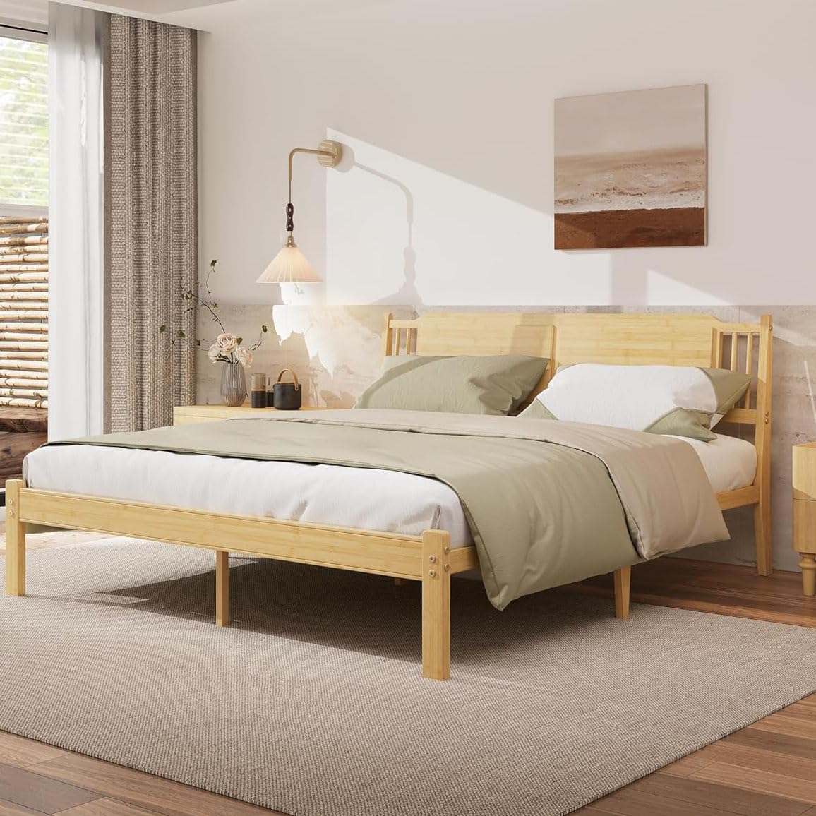 14 Inch Bamboo Wood King Bed Frame with Headboard