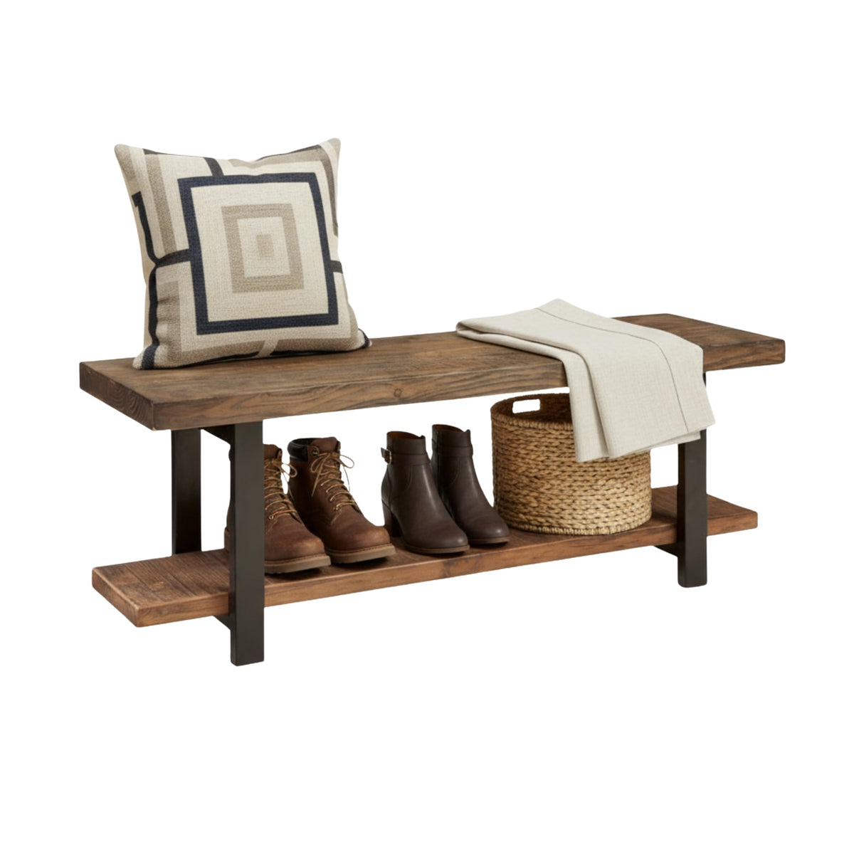 Pomona Entryway Bench with Shoe Rack, Rustic Brown, 48"