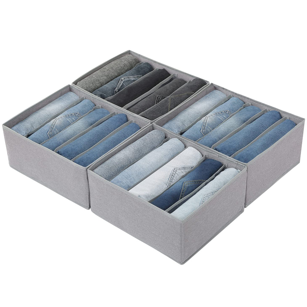 Pants Jeans Organizer for Closet, 4 Pack Drawer Organizers for Clothing, 5 Grids Wardrobe Clothes Storage for Deep
