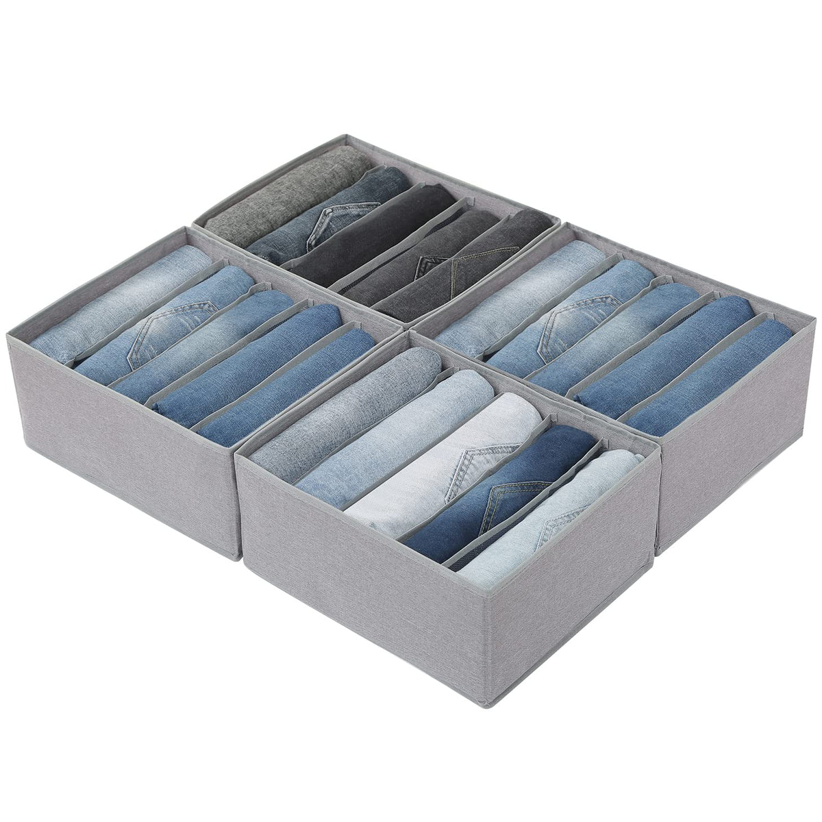 Pants Jeans Organizer for Closet, 4 Pack Drawer Organizers for Clothing, 5 Grids Wardrobe Clothes Storage for Deep