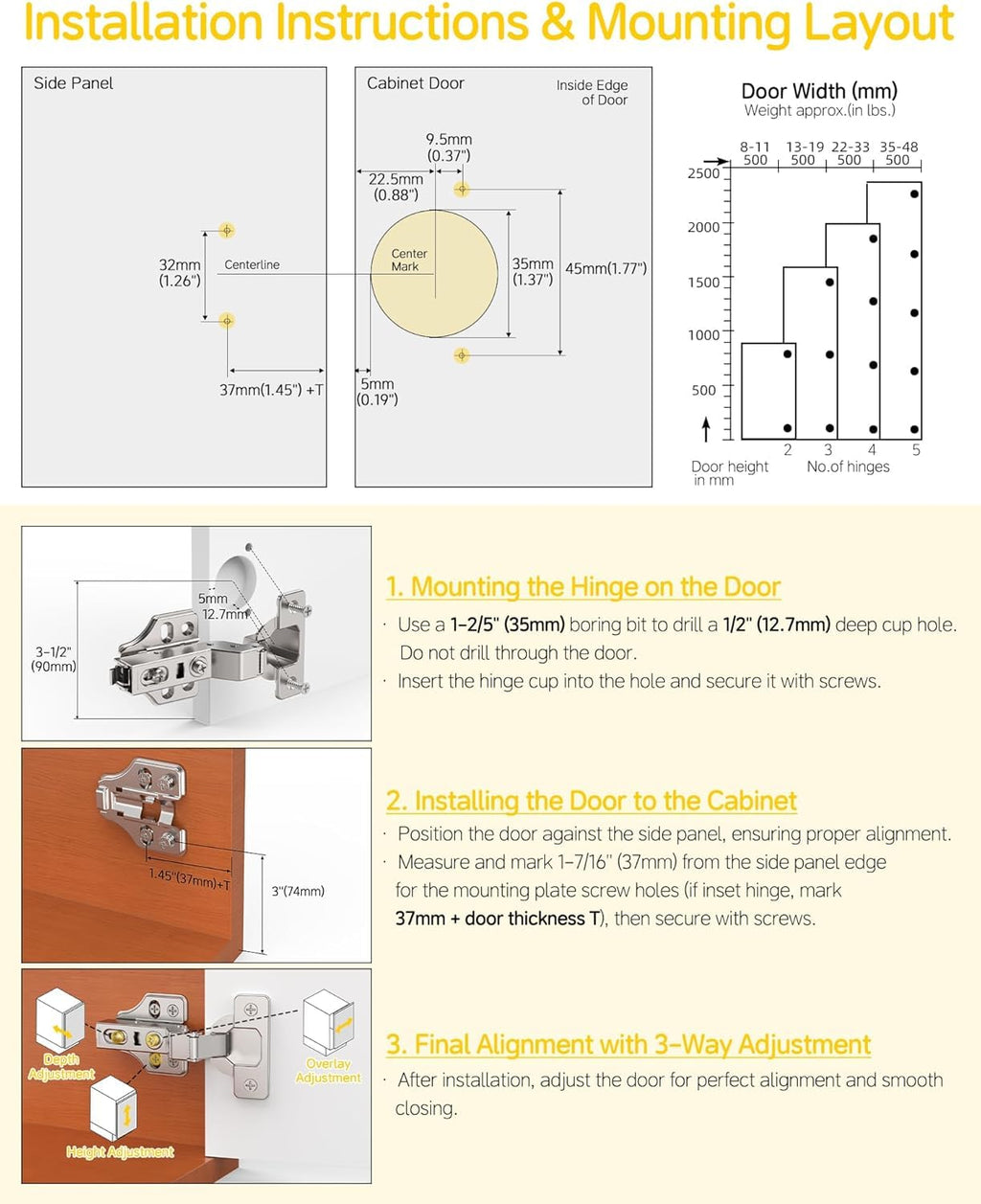 60 Pack Inset Soft Close Cabinet Hinges, Stay at Will 105° Concealed Hinge, Smooth Slow Self Closing, 3D Adjustment
