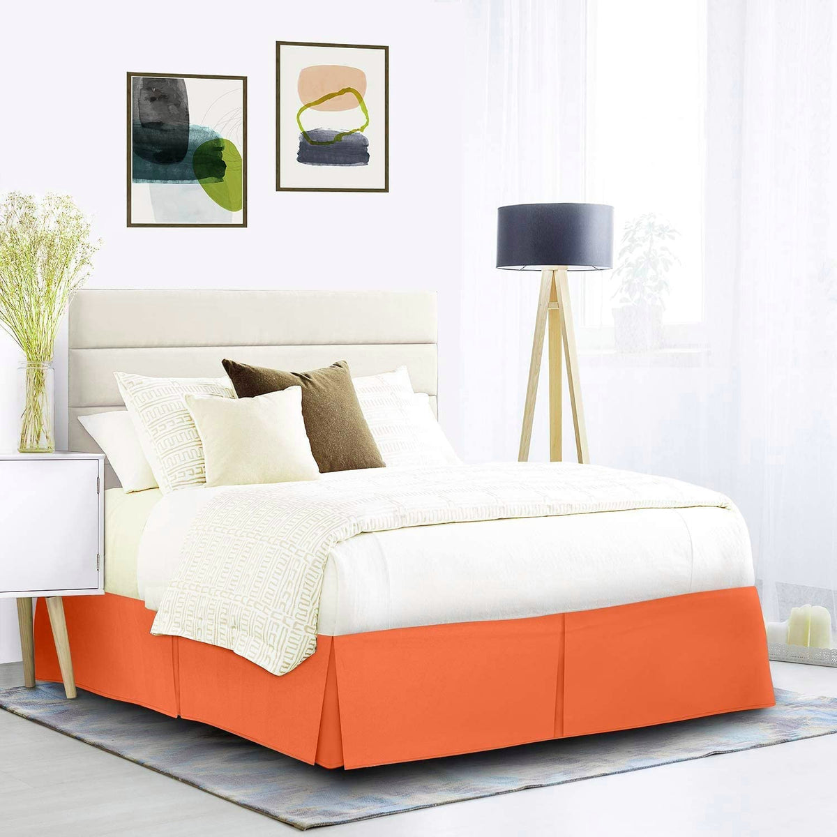 Split Corner 1000 Thread Count Box Pleated Coral Bed Skirt 78 x 80 Inches Egyptian Cotton 16 Inches Drop Bed