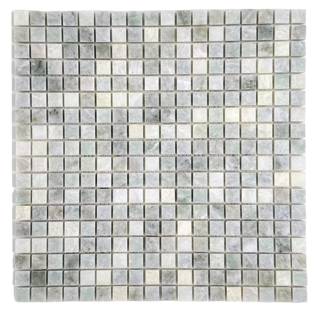 Light Ming Green Yellowish and Onyx and Grey Marble Polished Mini Square 5/8x5/8 Mosaic Tiles Backsplash Bathroom