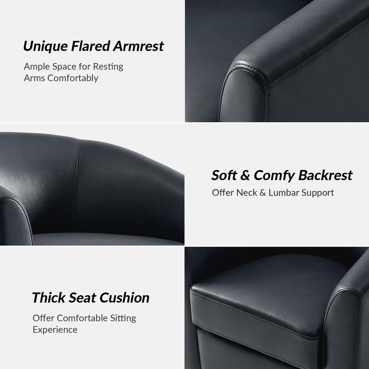 Genuine Leather Swivel Barrel Accent Chairs Set of 2, Navy