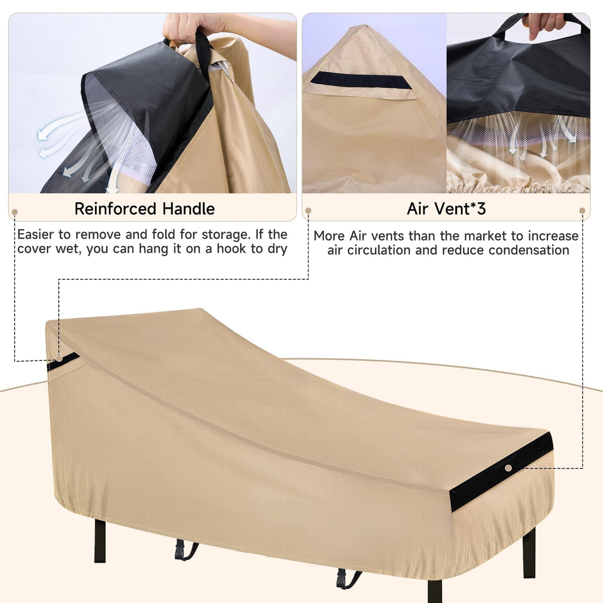 Lounge Chair Covers 2 Pack 420D Waterproof Heavy Duty 76"x32"x32"