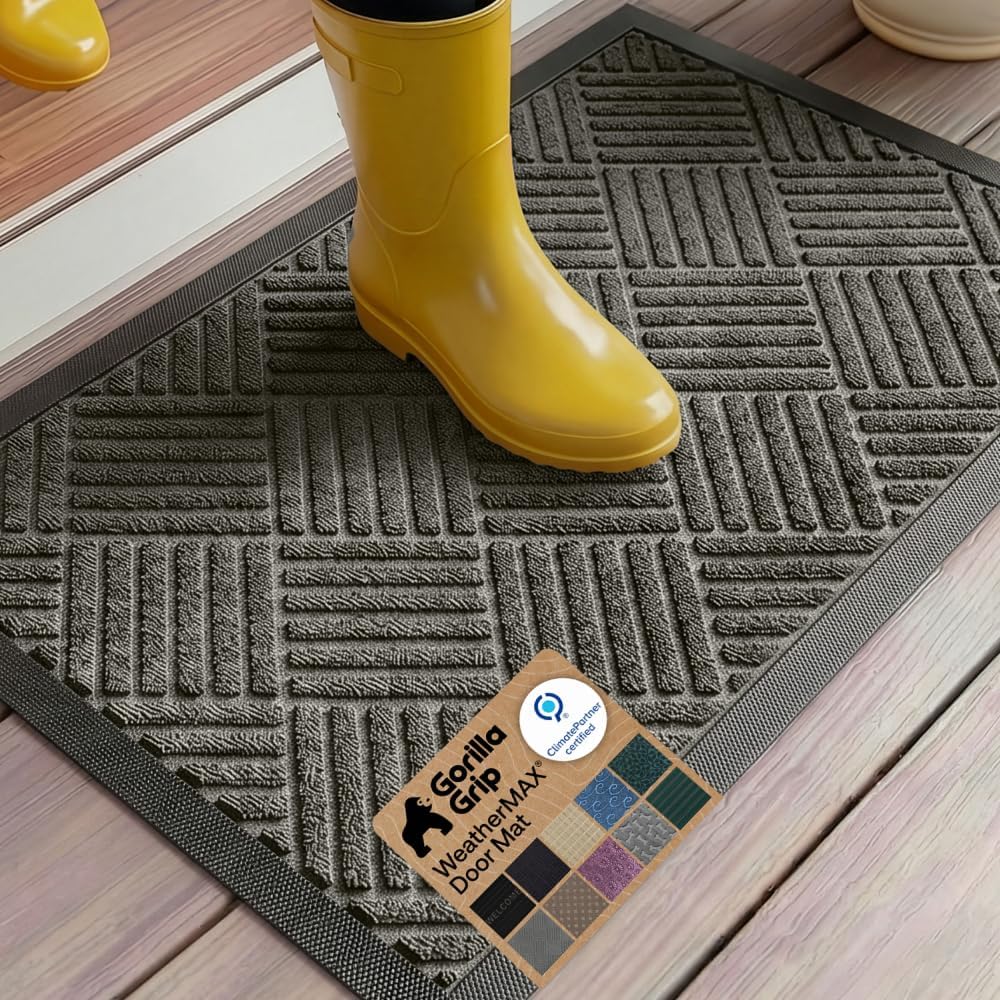 100% Waterproof All-Season WeatherMAX Doormat 35x23, US Designed Natural Rubber, Stain and Fade Resistant, Low