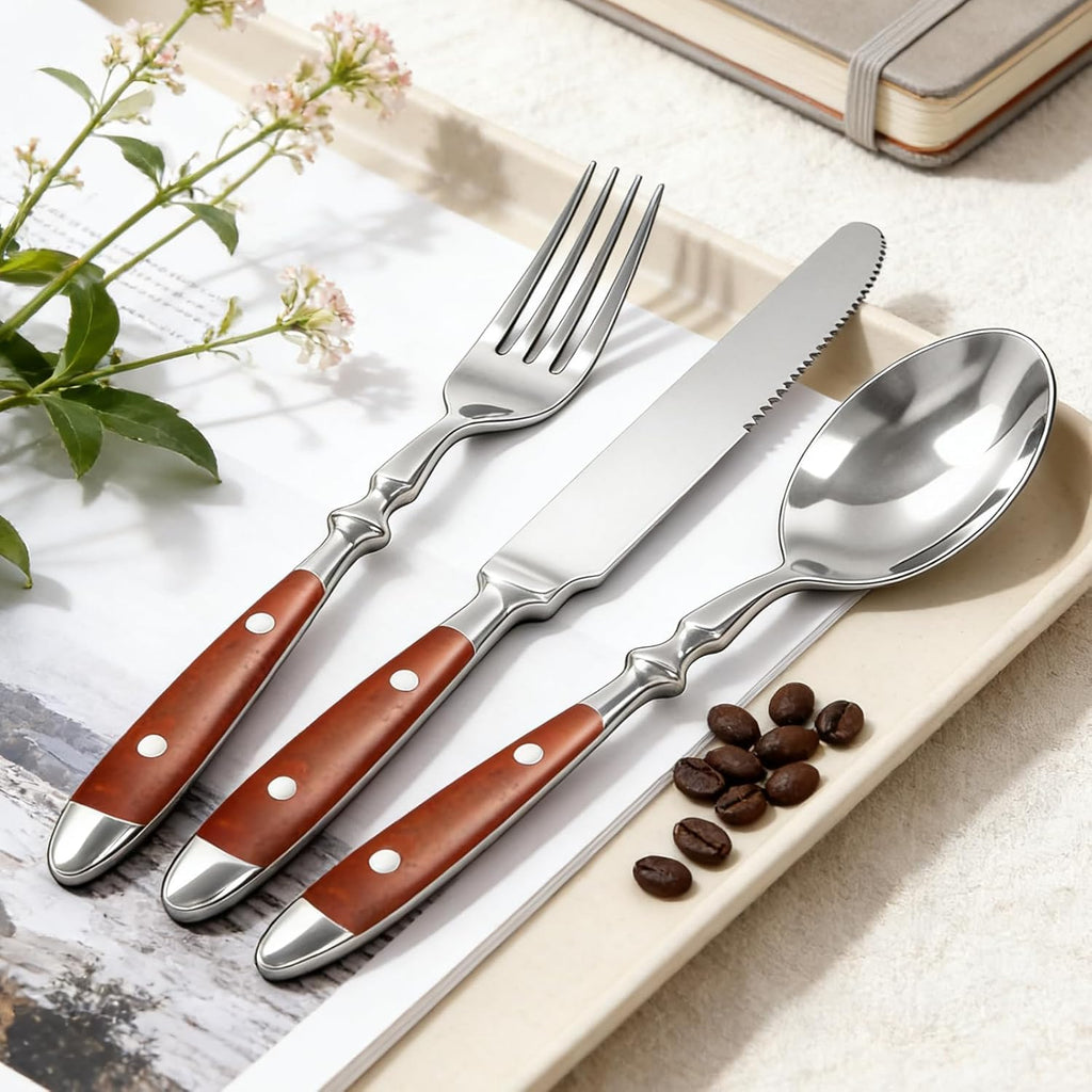 Brown Silverware Set, Flatware Set with Brown Bakelite Handle, 20pcs