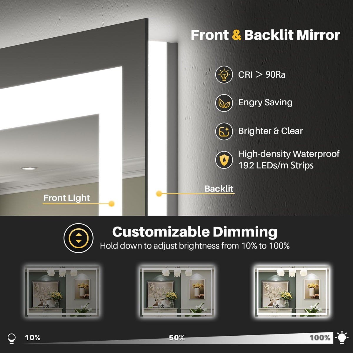 48x32 Inch LED Bathroom Mirror with Lights, Backlit & Front Lit