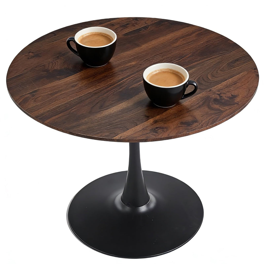 Inspired Saarinen Style 42 Inch Walnut Round Dining Table for 4, Tulip Dining Table with Thickened Tabletop & Sturdy Metal Pedestal, Mid