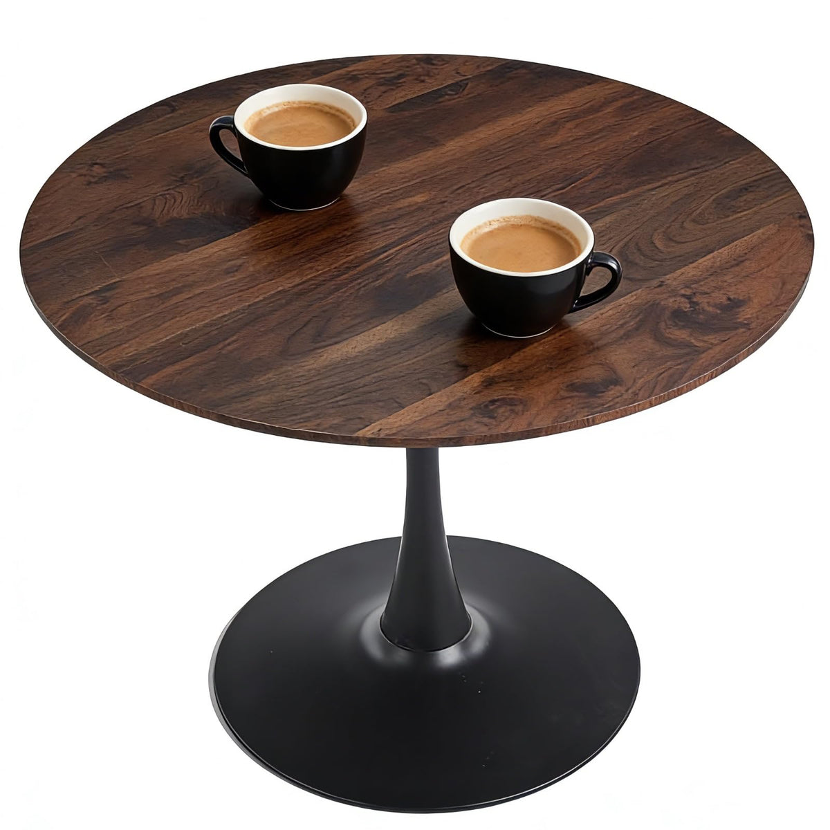 Inspired Saarinen Style 42 Inch Walnut Round Dining Table for 4, Tulip Dining Table with Thickened Tabletop & Sturdy Metal Pedestal, Mid