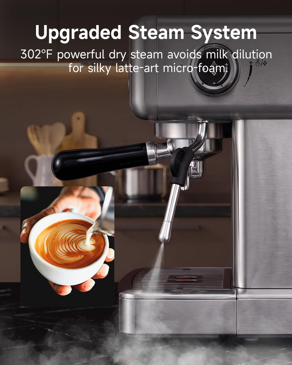 Customizable 58mm Espresso Machine, One-Touch Pressure Release