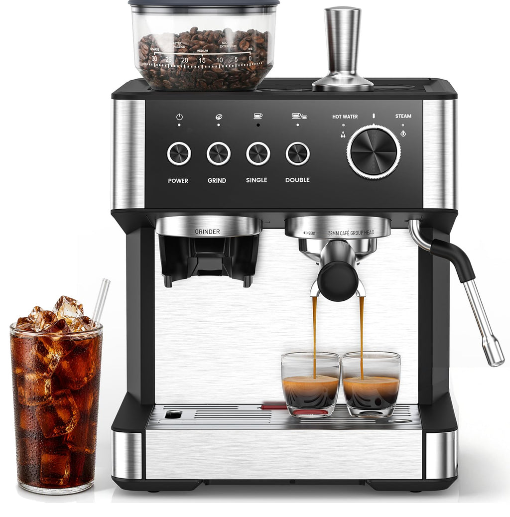 Coffee Maker with Grinder, Black & Stainless Steel Espresso