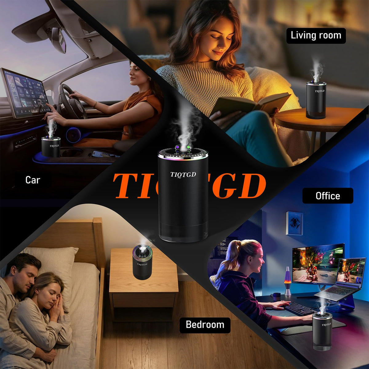 Smart Car Air Freshener, Car Air Freshener Diffuser with 3 Color Starry Sky Projection, Auto On/Off Aroma Diffuser, 3