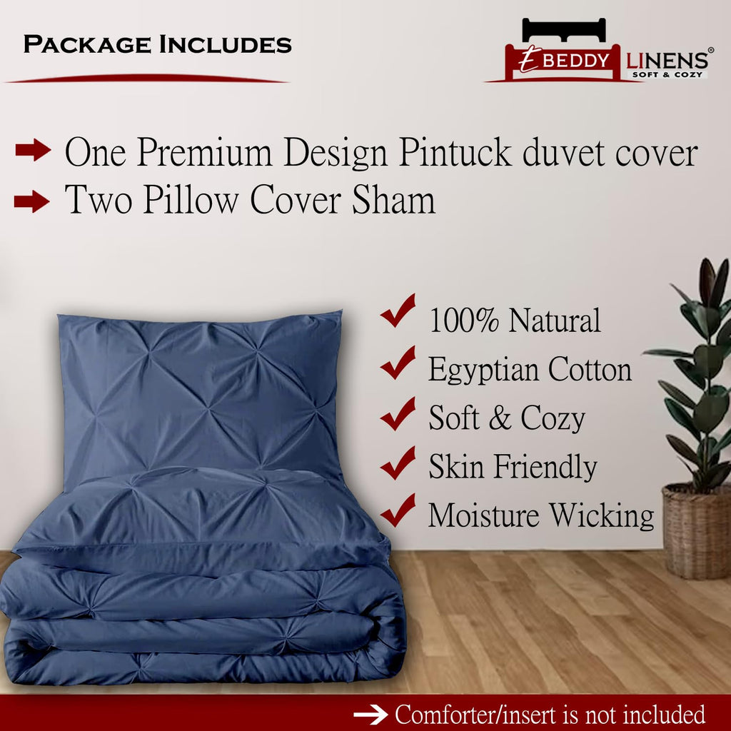 Luxury Soft Egyptian Cotton Alaskan King 132x120 Size 3-Pieces Pinch Pleated Pintuck Duvet Cover Zipper Closure &