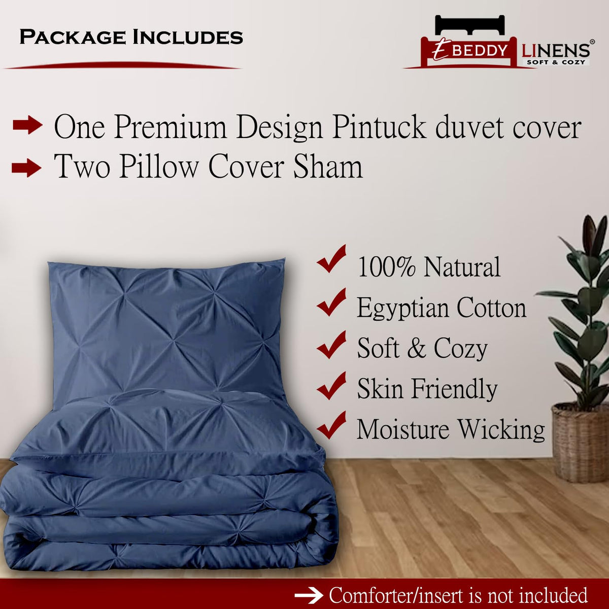 Luxury Soft Egyptian Cotton Alaskan King 132x120 Size 3-Pieces Pinch Pleated Pintuck Duvet Cover Zipper Closure &