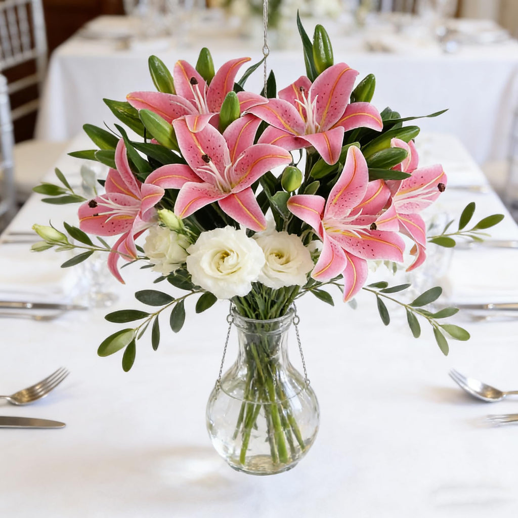 6 Pcs Real Touch Tiger Lily Artificial, Rose Pink