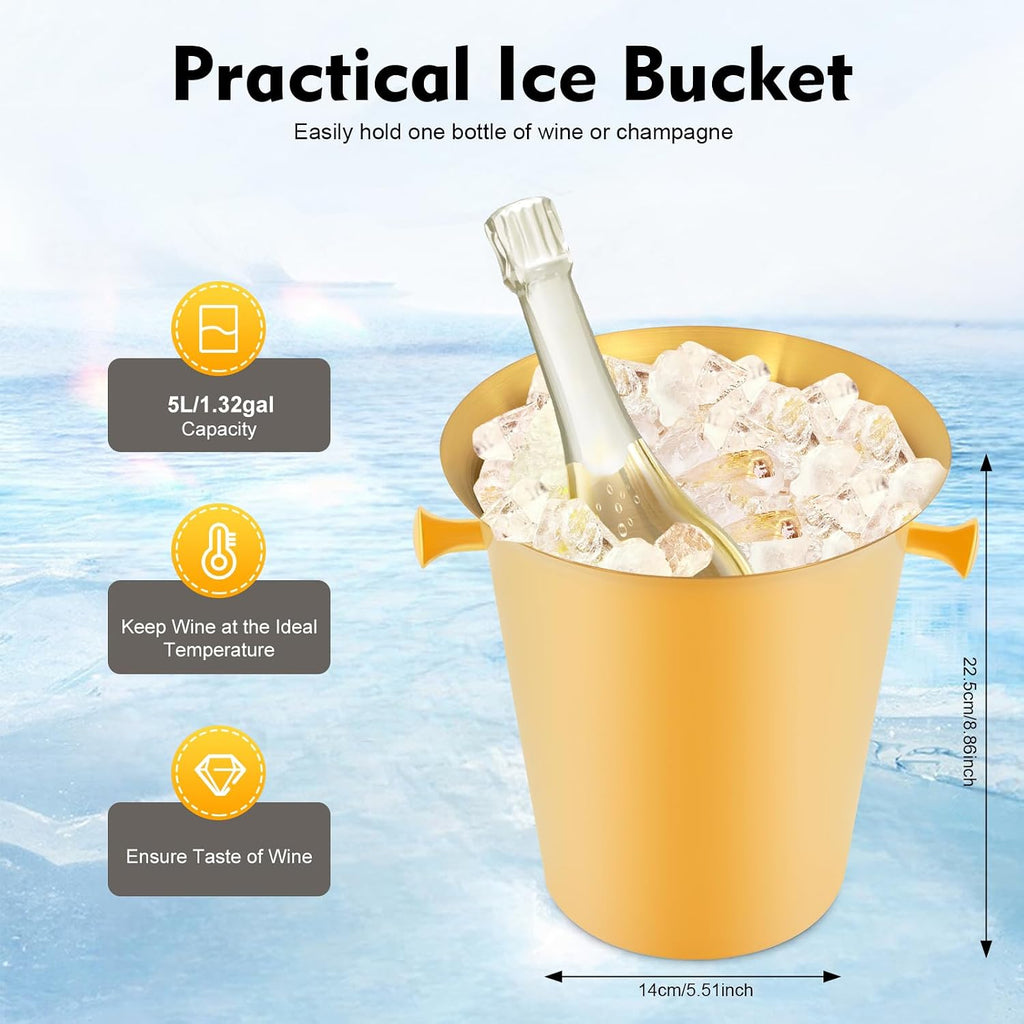 Champagne Bucket with Stand, Gold Ice Bucket Floor Standing Bar Stand Wine Cooler Gold w/stand Stainless Steel Ice