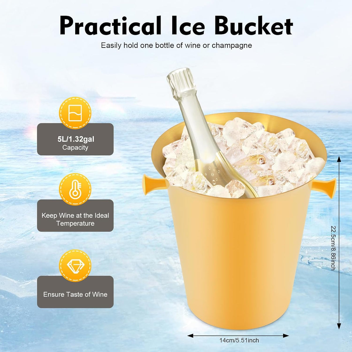 Champagne Bucket with Stand, Gold Ice Bucket Floor Standing Bar Stand Wine Cooler Gold w/stand Stainless Steel Ice