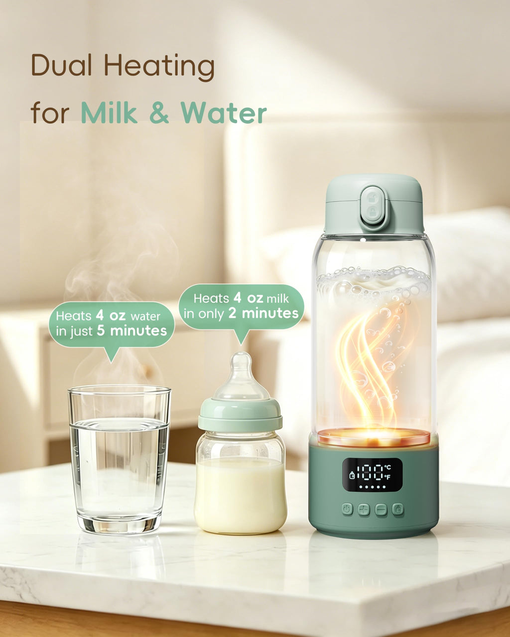 Portable Bottle Warmer for Travel, Baby Milk Warmer with Fast Heating & Long Battery Life, 17Oz Large Capacity 316L