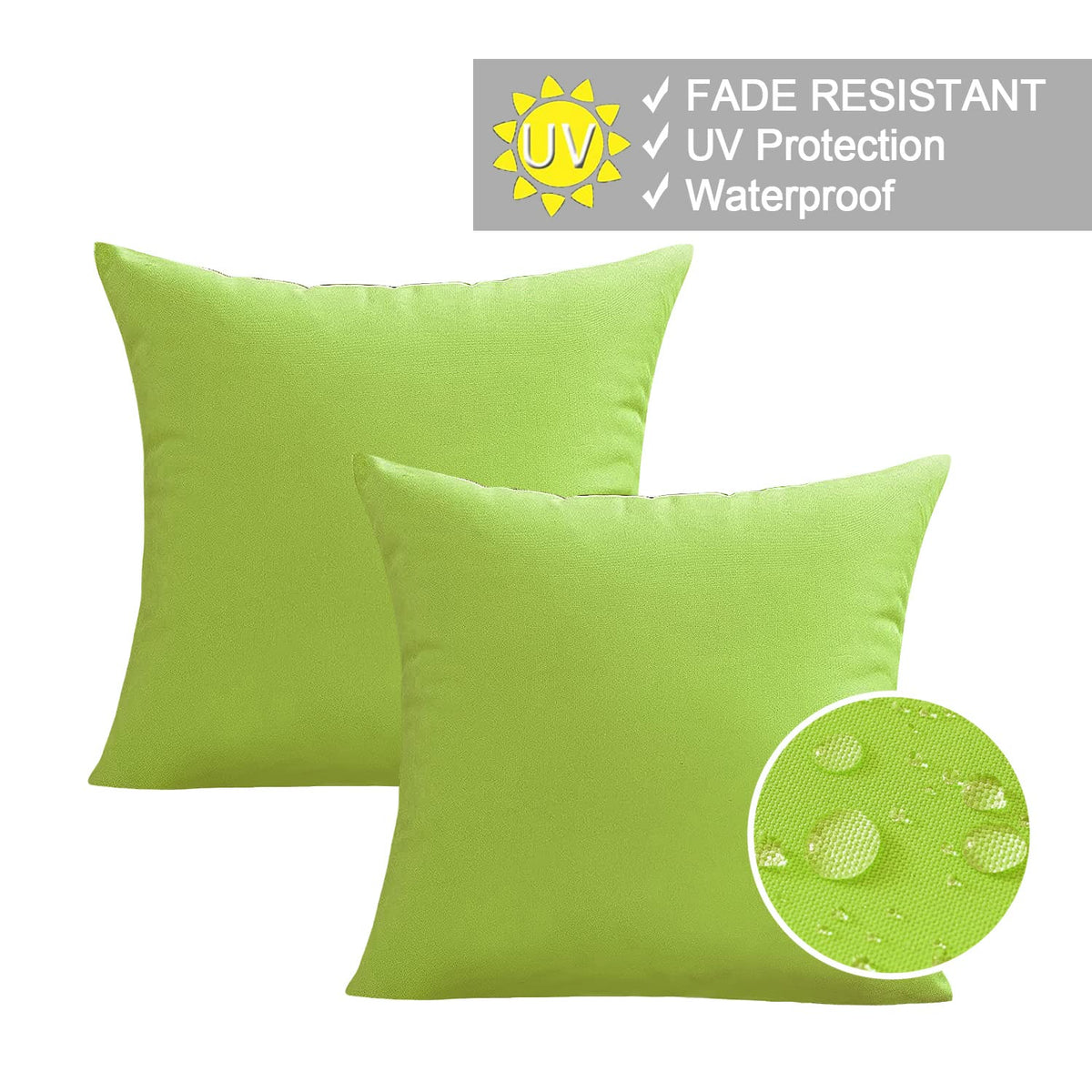 Outdoor Waterproof Throw Pillow Covers 20X20 Set of 2 Decorative Green Patio Furniture Summer Cushion Cases Outside