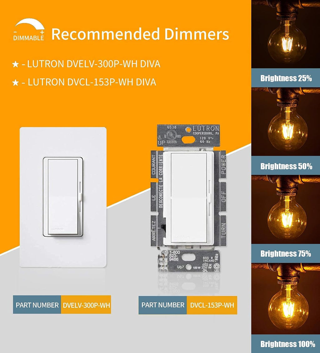 LED Vintage Globe Edison Bulb, Dimmable, G30 G95 8W (80W Equivalent), LED Filament Bulb, 750 Lumen, 2700K (Warm