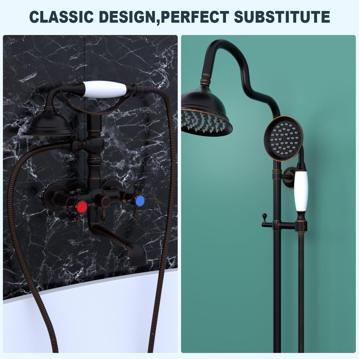 Vintage Hand-held Shower Rain Sprayer Telephone Shaped Ceramic Shower Head with 59 Inch Hose (Oil Rubbed Bronze)