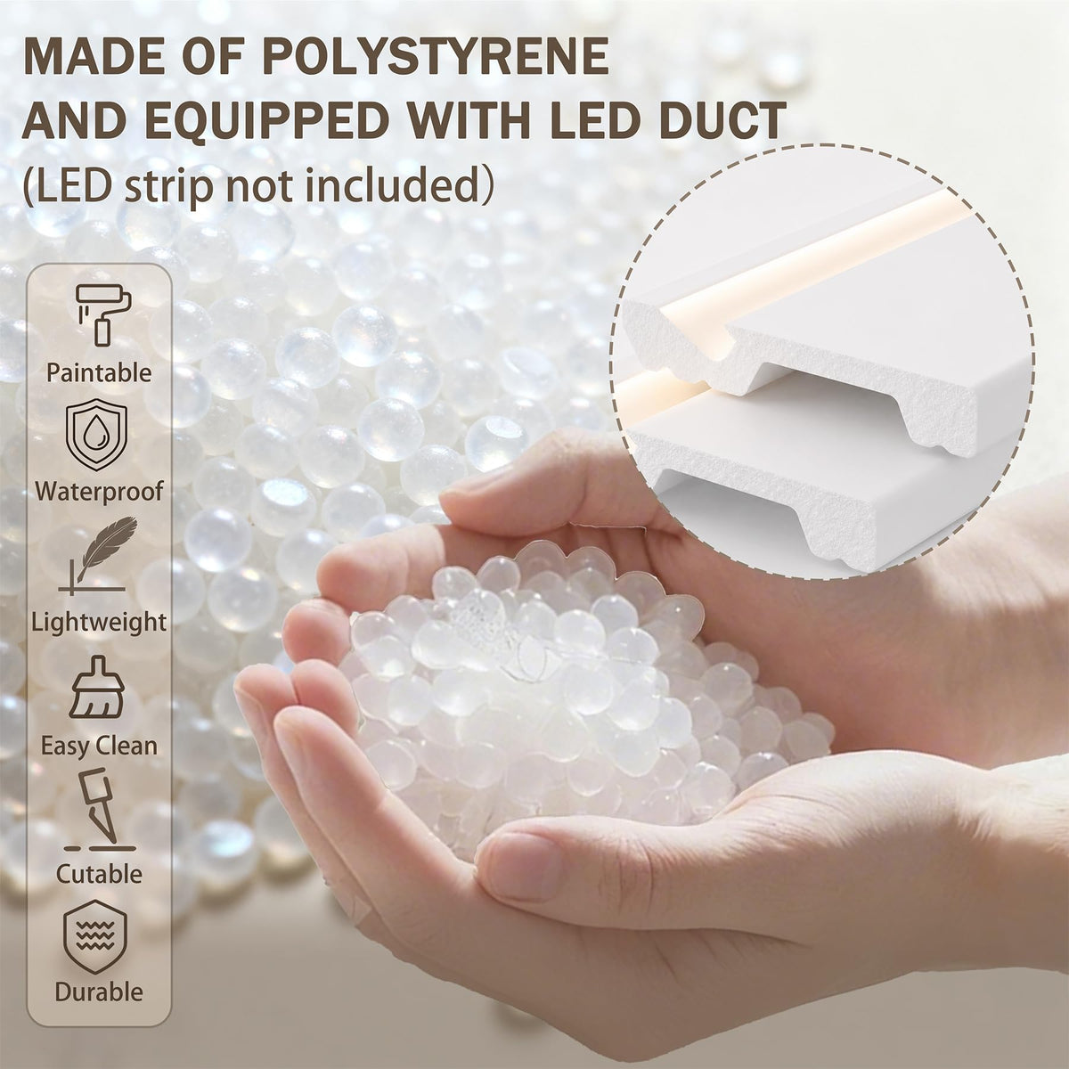 8 Pcs Baseboard Molding with LED Duct, 47.2 x 3.94 Inch, White