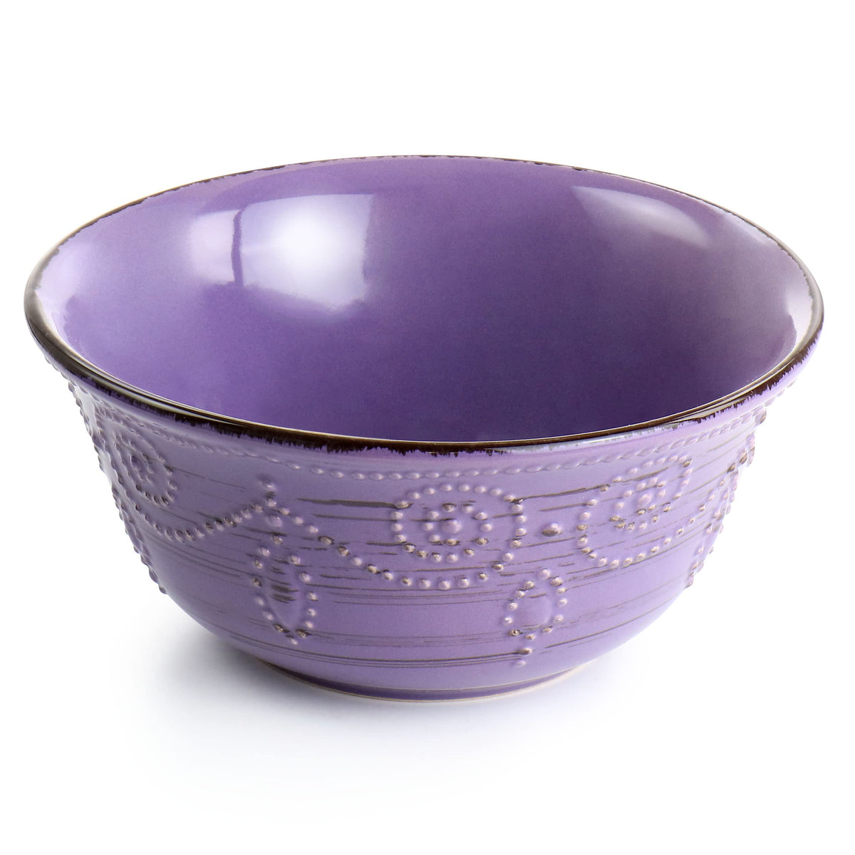 Rustic Birch 16 Piece Stoneware Dinnerware Set in Purple, Purple with Brown Accents, (EL-RUSTICBIRCH)