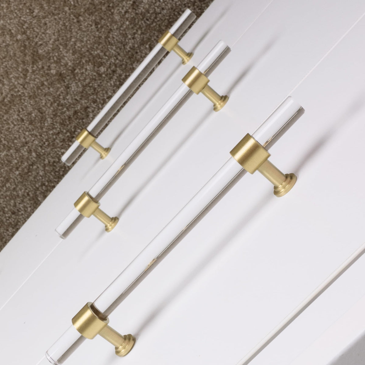 5-Pack Acrylic Cabinet Drawer Pulls, Brushed Brass,5-1/16 Inch