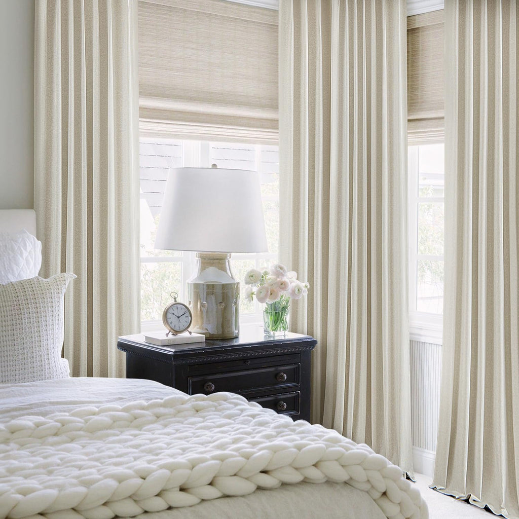 Linen Pinch Pleated 100% Blackout Curtains for Bedroom 2 Panels Set - Back Tab Track Cream Black Out