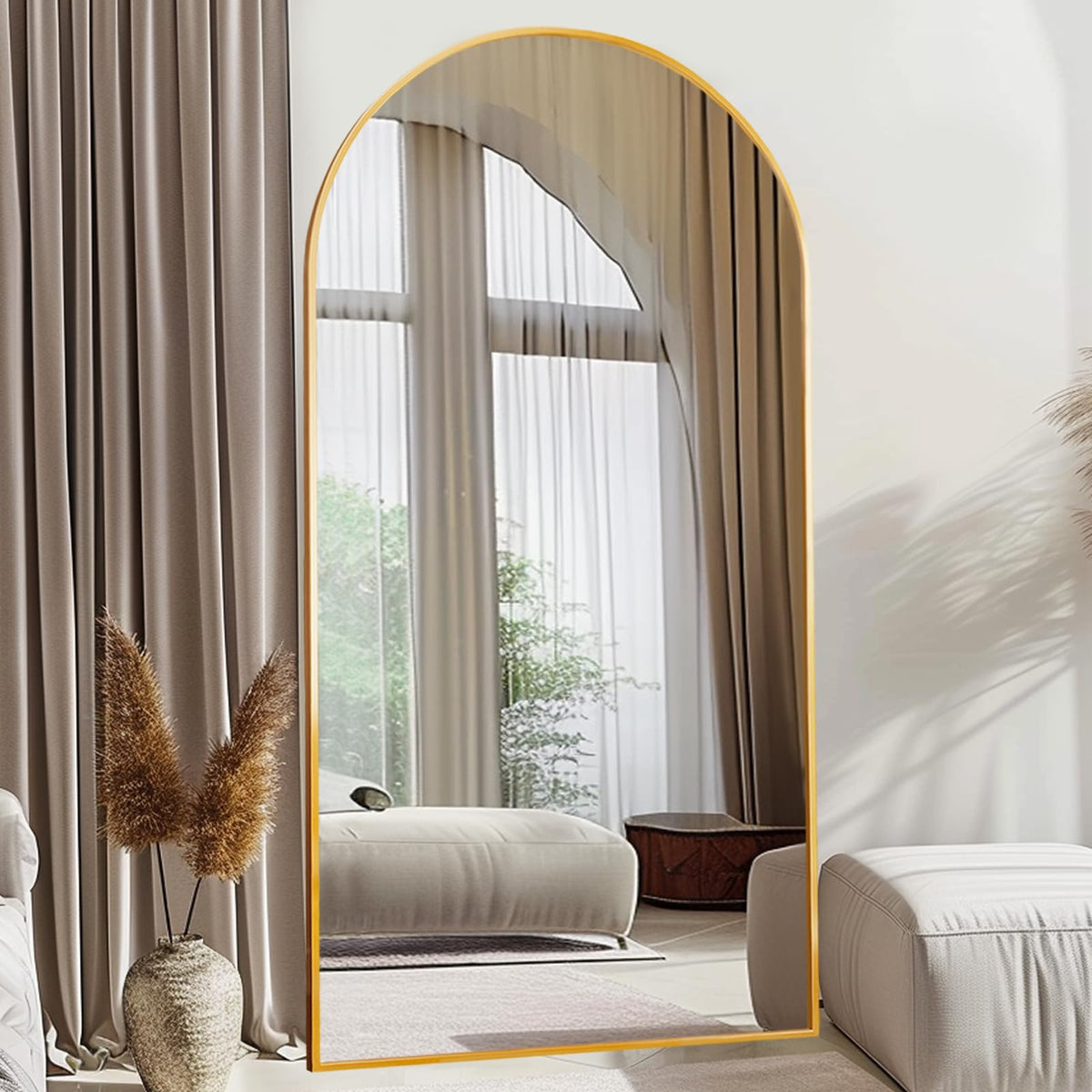 76" x 34" Arched Full Length Mirror with Stand, Gold Floor Mirror