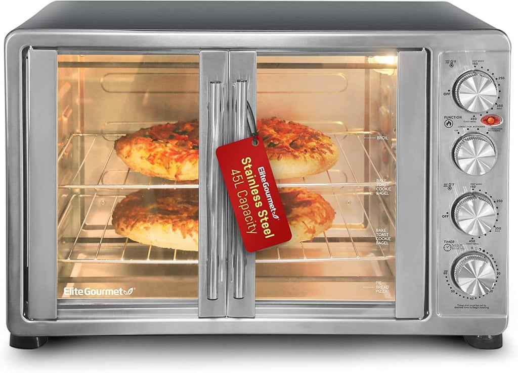 ETO4510MX French Door 47.5Qt, 18-Slice Convection Oven 4-Control Knobs, Bake Broil Toast Rotisserie Keep Warm