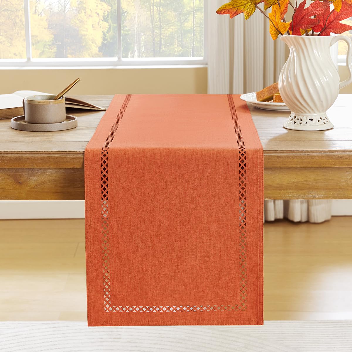 Orange Burlap Table Runner, Fall Table Runners 108 inches Long
