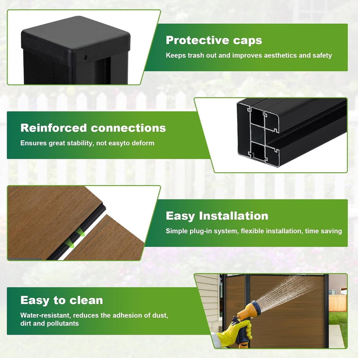 Privacy Fence Panels for Outside,6ft(W) x 6ft(H) Outdoor Privacy Panels with 2 Posts,Wind Resistant Wood Plastic