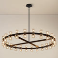 Modern Crystal Chandeliers 48in Large Black Round Chandelier, Chandeliers for Dining Room, K9 Crystal Wagon Wheel Chandelier for Living Room,High Ceiling,Foyer,Entryway,Staircase(48xG4 Bulbs Included)