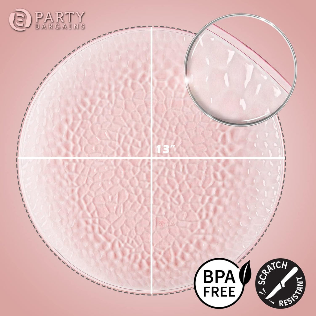 13-Inch Charger Plates - 48 Pack, Hammered Pink, Heavy-Duty Disposable Chargers for Elegant Dining - Ideal for